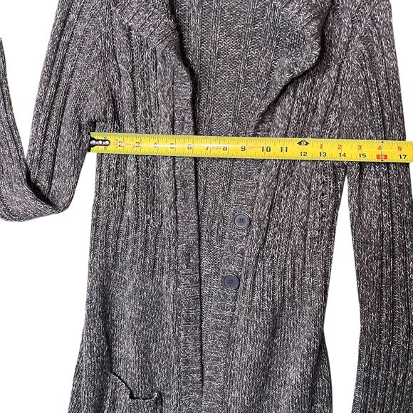 It's Our Time Sweater Womens Medium Gray Hooded Cable Knit Cardigan Button Front - Picture 7 of 12